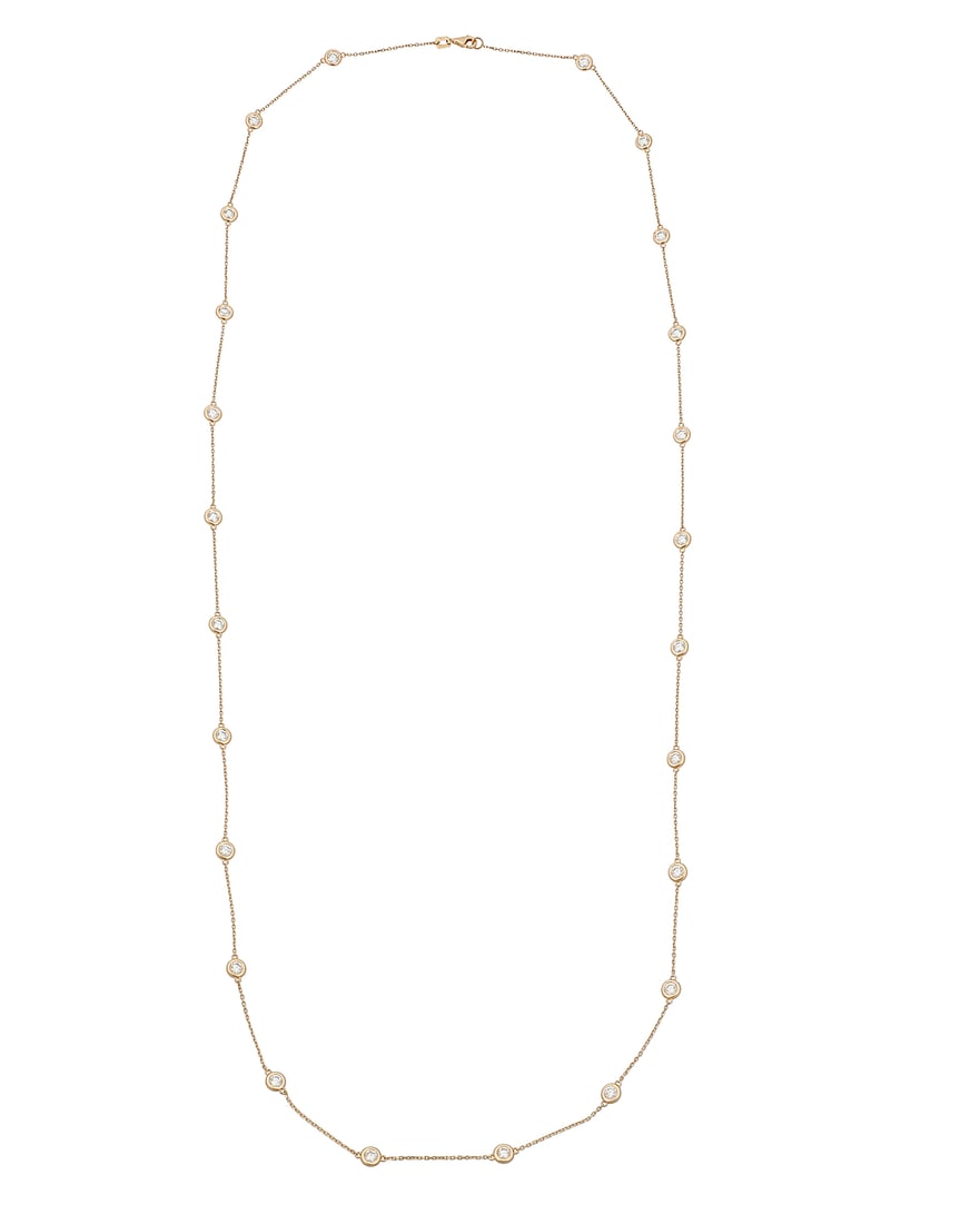 A 14K Gold and Diamond Necklace Of a station design featuring twenty-four round diamonds weighing (1 of 3)