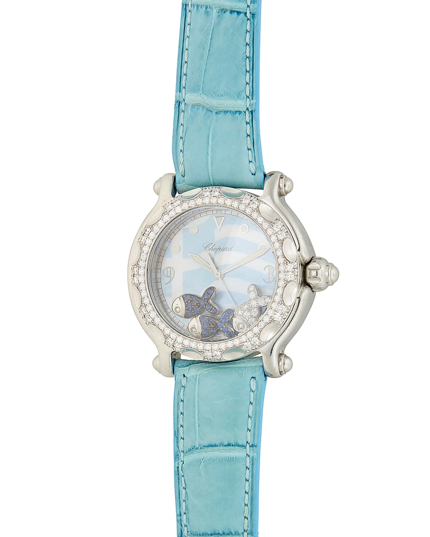Chopard: A Stainless-Steel and Diamond 'Happy Hellas' Watch Dial: 25.00 mm, round Greek flag with (1 of 4)