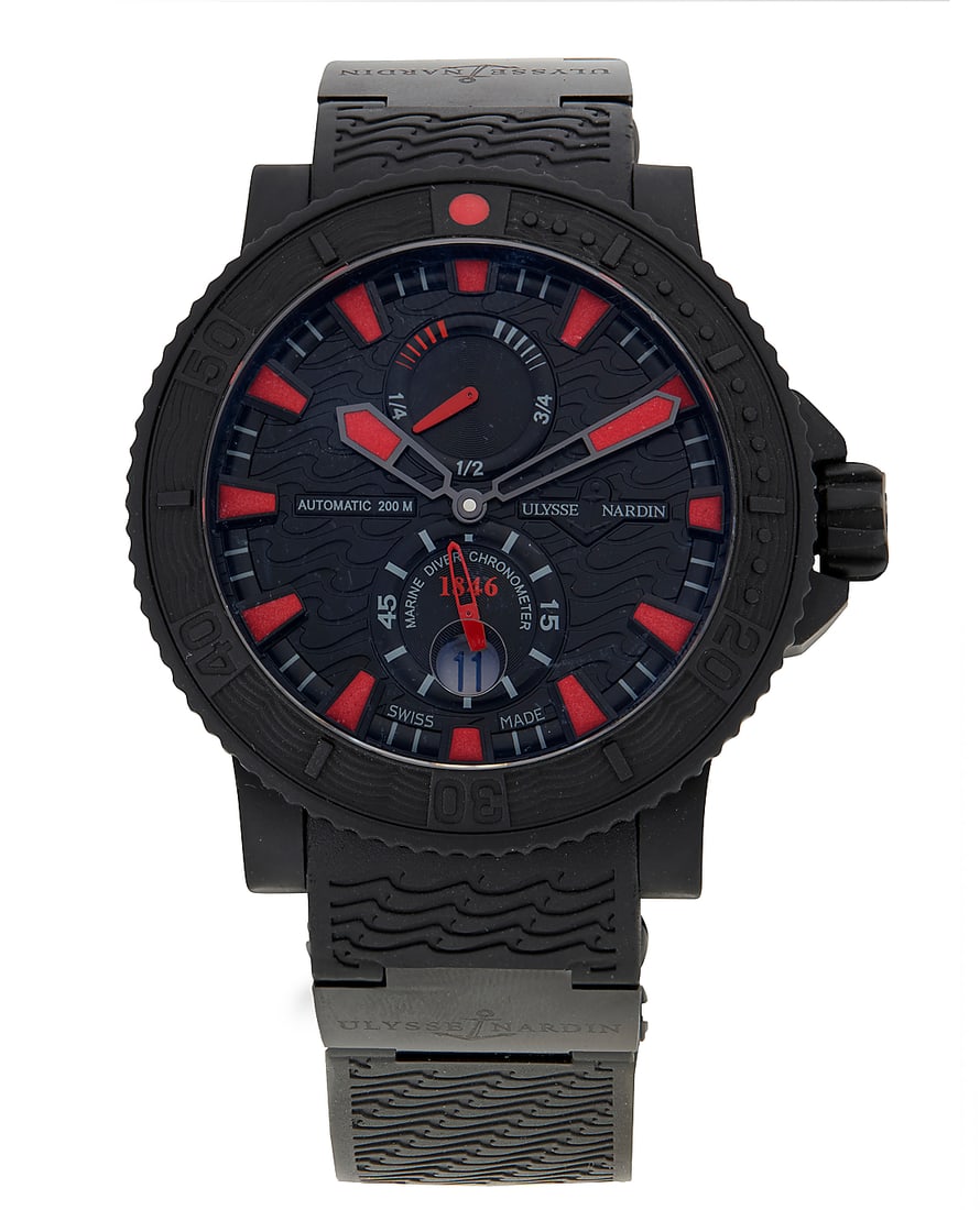 Ulysse Nardin: A Stainless-Steel ' Marine Diver Black Sea' Watch Dial: 35.00 mm, round with red (1 of 3)