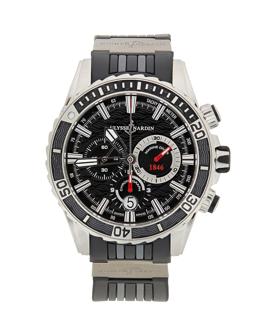 Ulysse Nardin: A Stainless-Steel 'Marine Diver Chronograph' Watch Dial: 35.00 mm, round with baton (1 of 3)