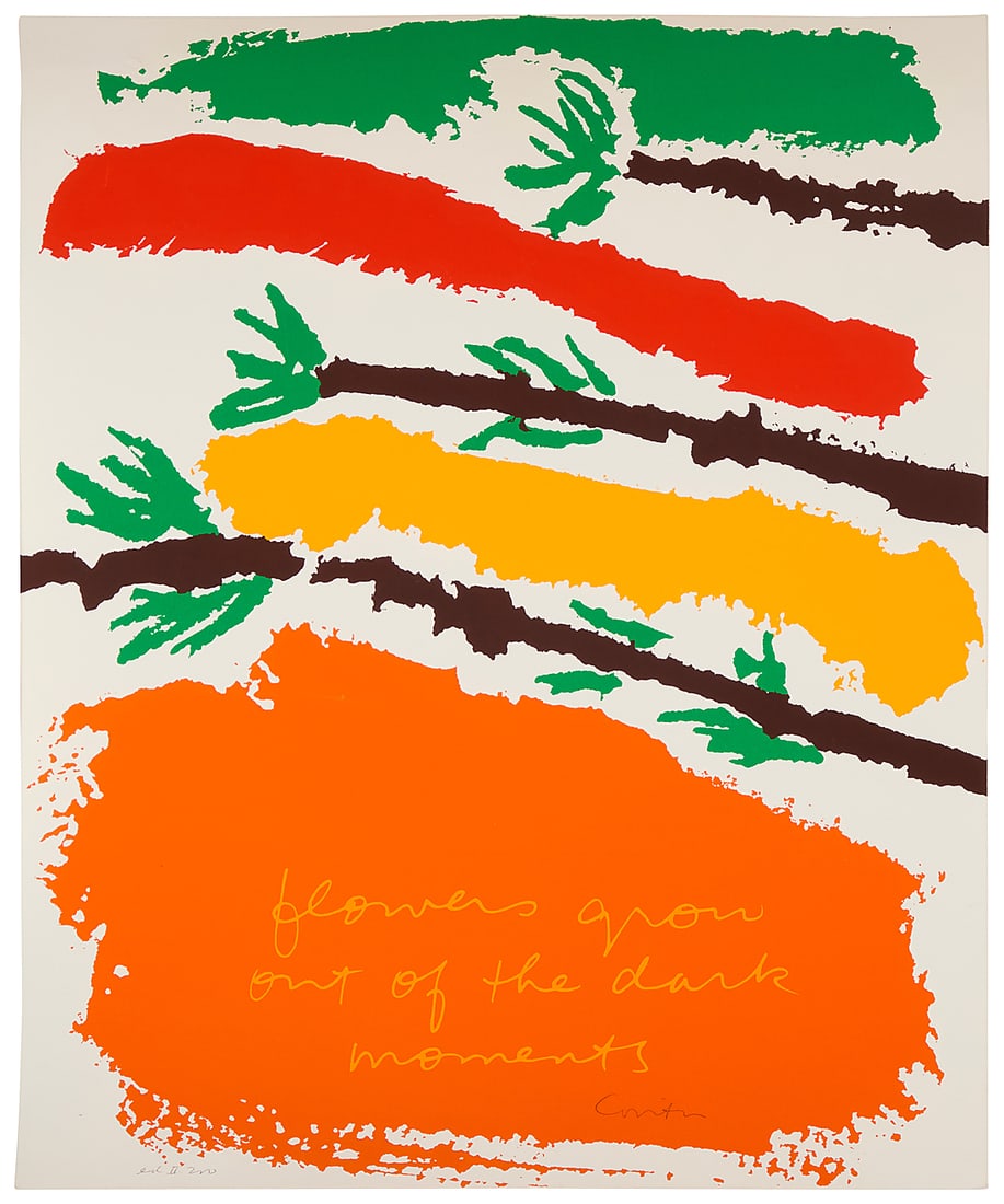 Corita (Sister Mary) Kent (1918-1986) "Flowers Grow," one plate from the "Moments" series, 1977: Corita (Sister Mary) Kent (1918-1986) "Flowers Grow," one plate from the "Moments" series, 1977 Screenprint in colors on wove paper From the second edition of 200 Signed and numbered in pencil lower r