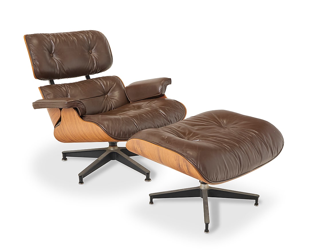 Charles and Ray Eames (1907-1978 and 1912-1988) A lounge chair and ottoman for Herman Miller, 1978 (1 of 9)