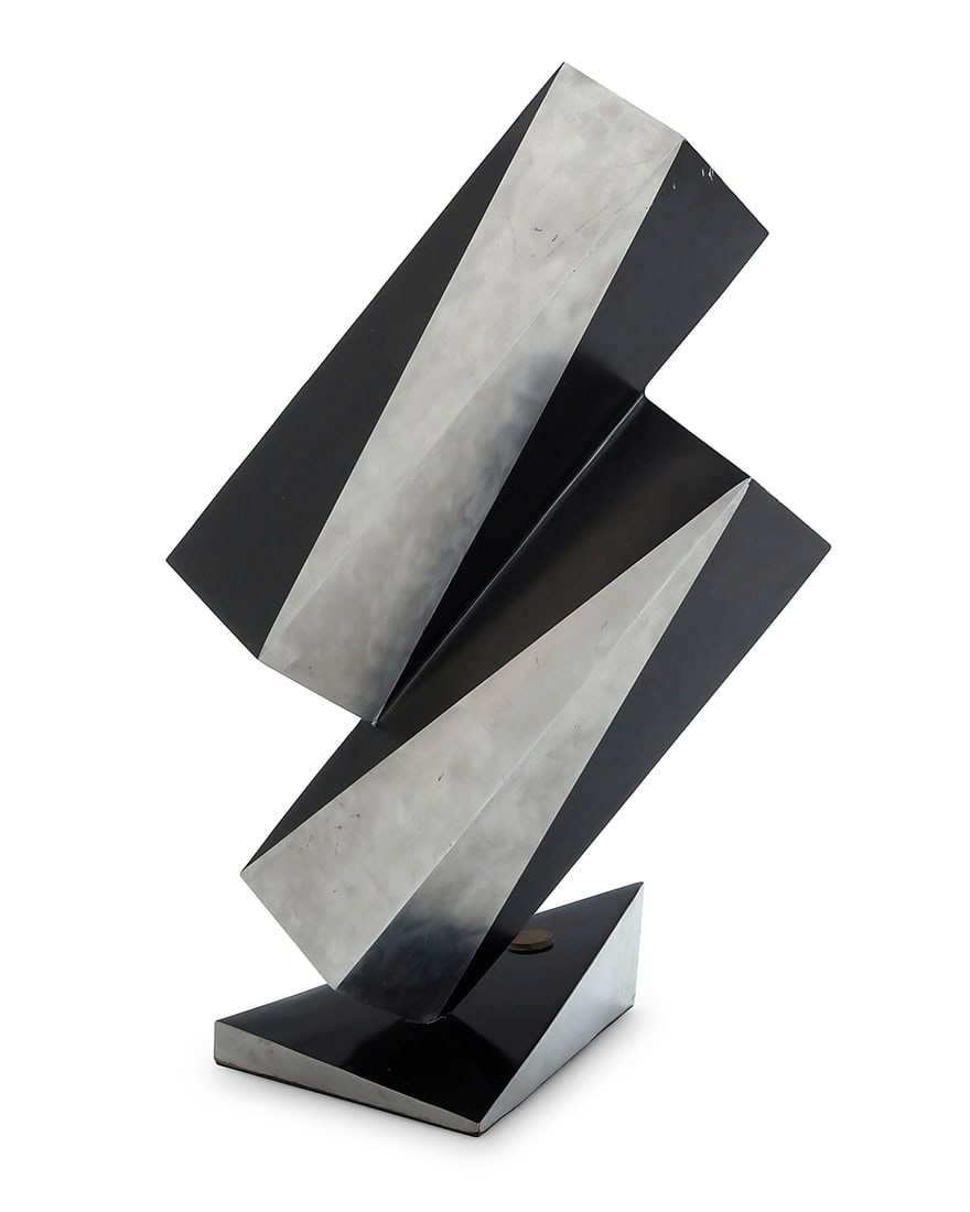 Betty Younger (1932-2019), Untitled: Betty Younger (1932-2019) Untitled High-grade stainless and painted cold steel Marked to applied brass element: BY Height 27 1/2 in., width 20 in., depth 12 1/4 in.