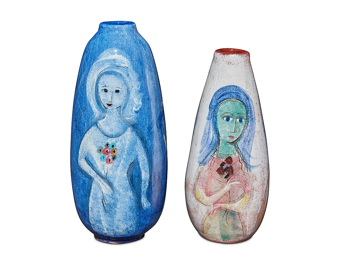 Polia Pillin (1909-1992) Two glazed ceramic vases, mid-20th century Each depicting three women (1 of 5)