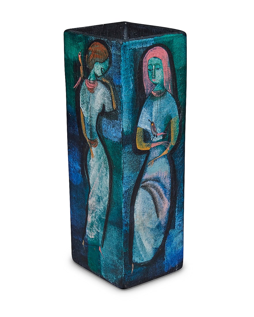 Polia Pillin (1909-1992) A rectangular glazed ceramic vase, mid-20th century Each side depicting a (1 of 8)