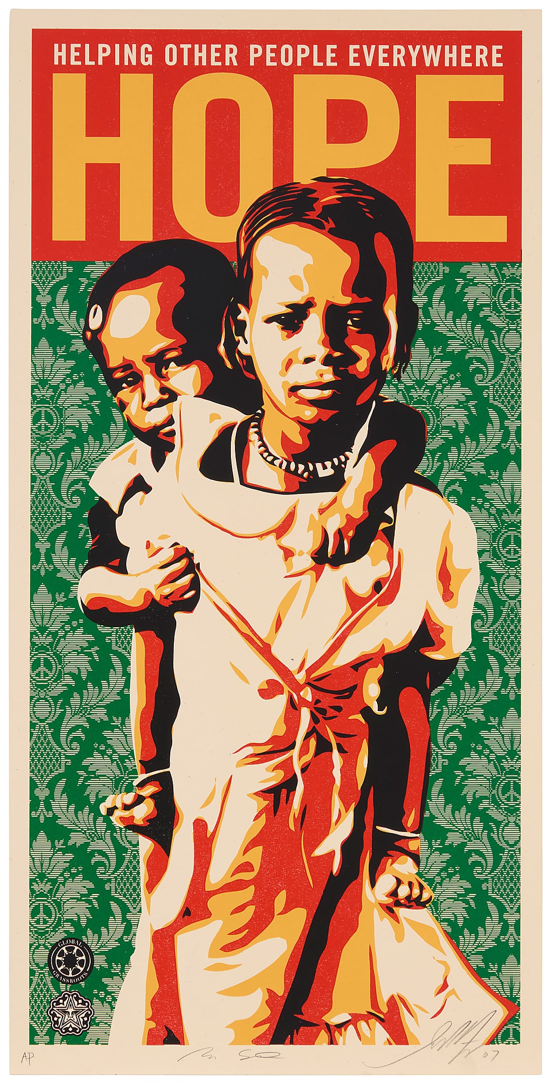 Shepard Fairey (b. 1970) "Hope for Darfur," 2007 Screenprint in colors on Speckletone cream (1 of 6)