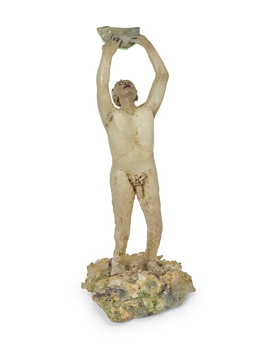 Janusz Walentynowicz (b. 1956) "My Image," 1990 Cast glass with applied pigment and mirror: Janusz Walentynowicz (b. 1956) "My Image," 1990 Cast glass with applied pigment and mirror fragment Etched with signature and date to edge: J. Walentynowicz; and underside of base: J. Walentynowicz He