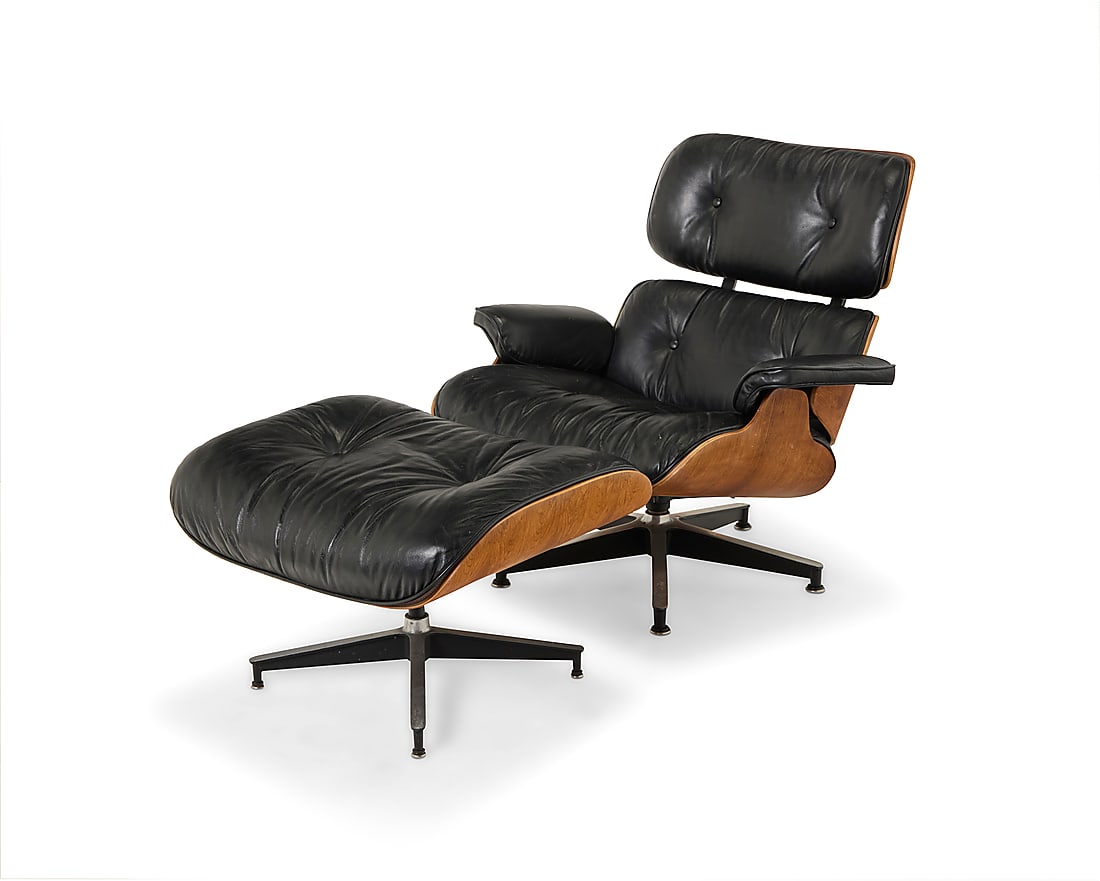 Charles and Ray Eames (1907-1978 and 1912-1988) A lounge chair and ottoman for Herman Miller, (1 of 6)