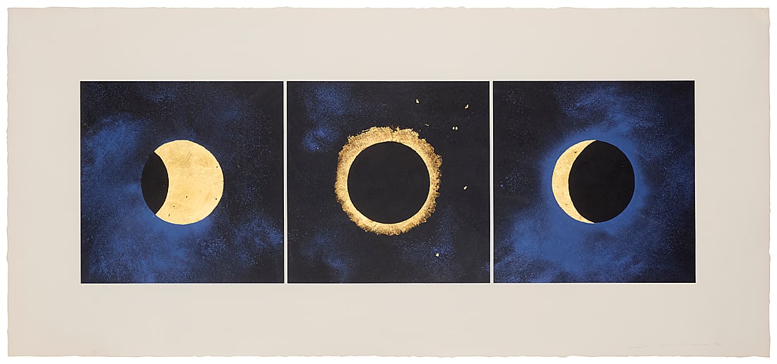 Lita Albuquerque (b. 1946) "Solar Eclipse," 1992 Lithograph in colors with gold leaf on Coventry: Lita Albuquerque (b. 1946) "Solar Eclipse," 1992 Lithograph in colors with gold leaf on Coventry Vellum Edition: 11/40 Signed, dated, and numbered in pencil in the lower margin: Lita Albuquerque '92; 