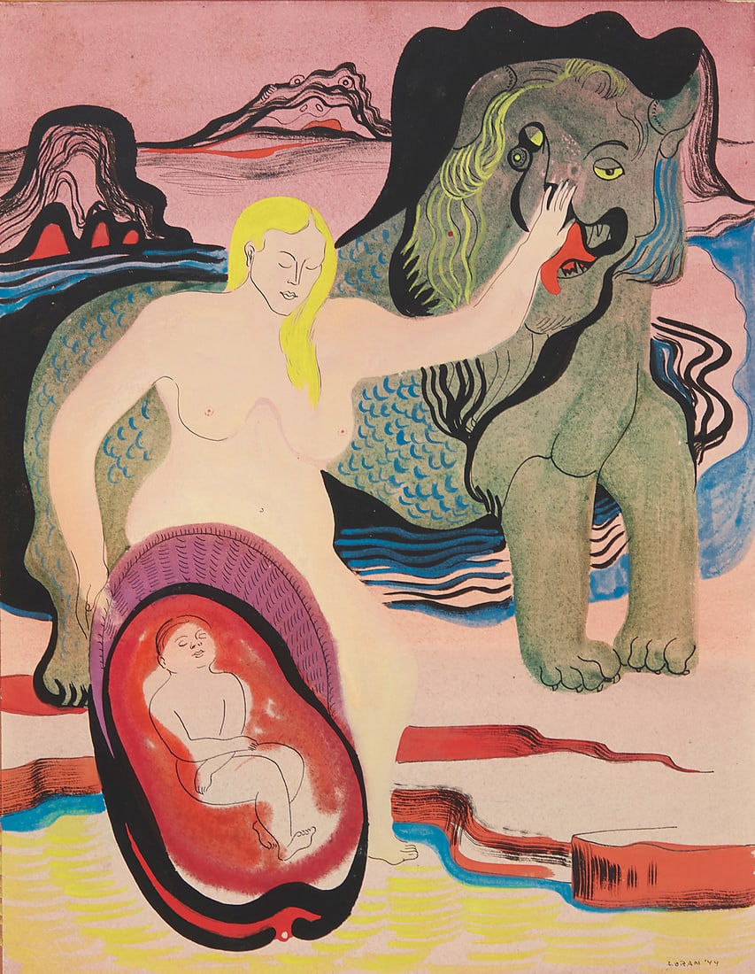 Erle Loran (1905-1999) "Passive Dependency," 1944 Ink, watercolor, and gouache on paper Signed (1 of 1)
