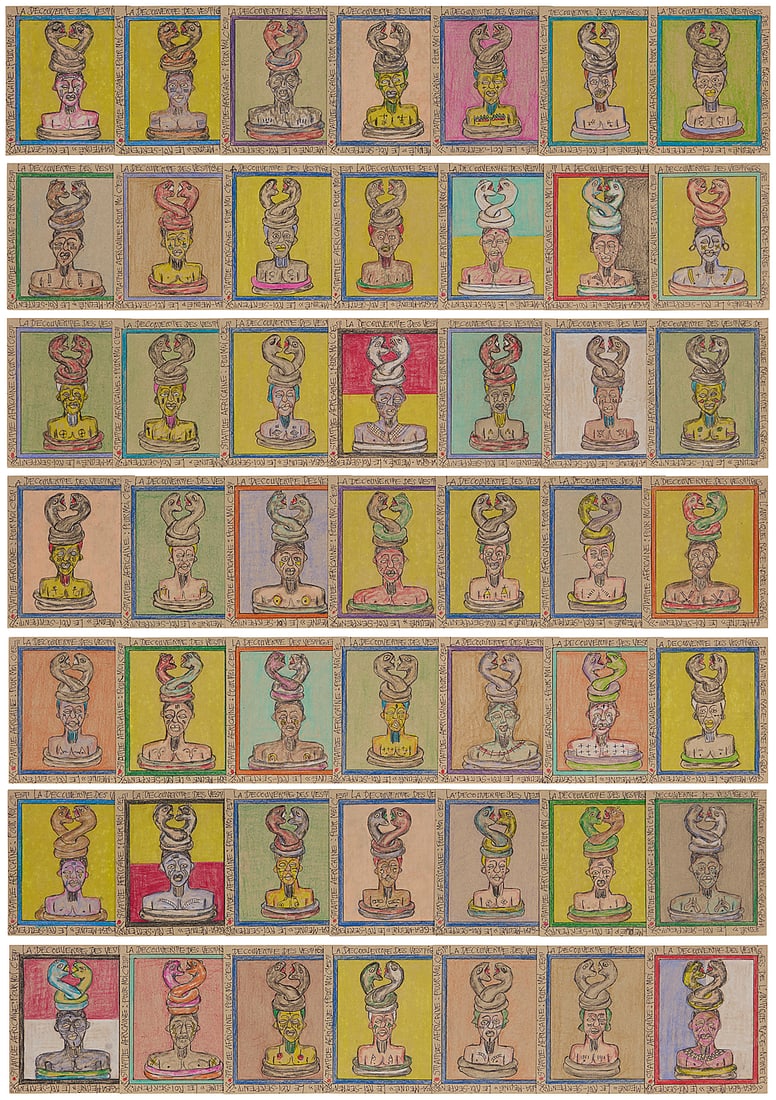 Frédéric Bruly Bouabré (1923-2014) "Statue Africaine," 2000 Each: Ink, colored crayon, and (1 of 1)