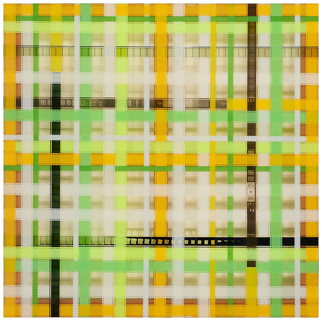 Carter Potter (b. 1961) "Untitled (for D.R.)," 1995 Film strips on wood stretcher Signed, (1 of 4)