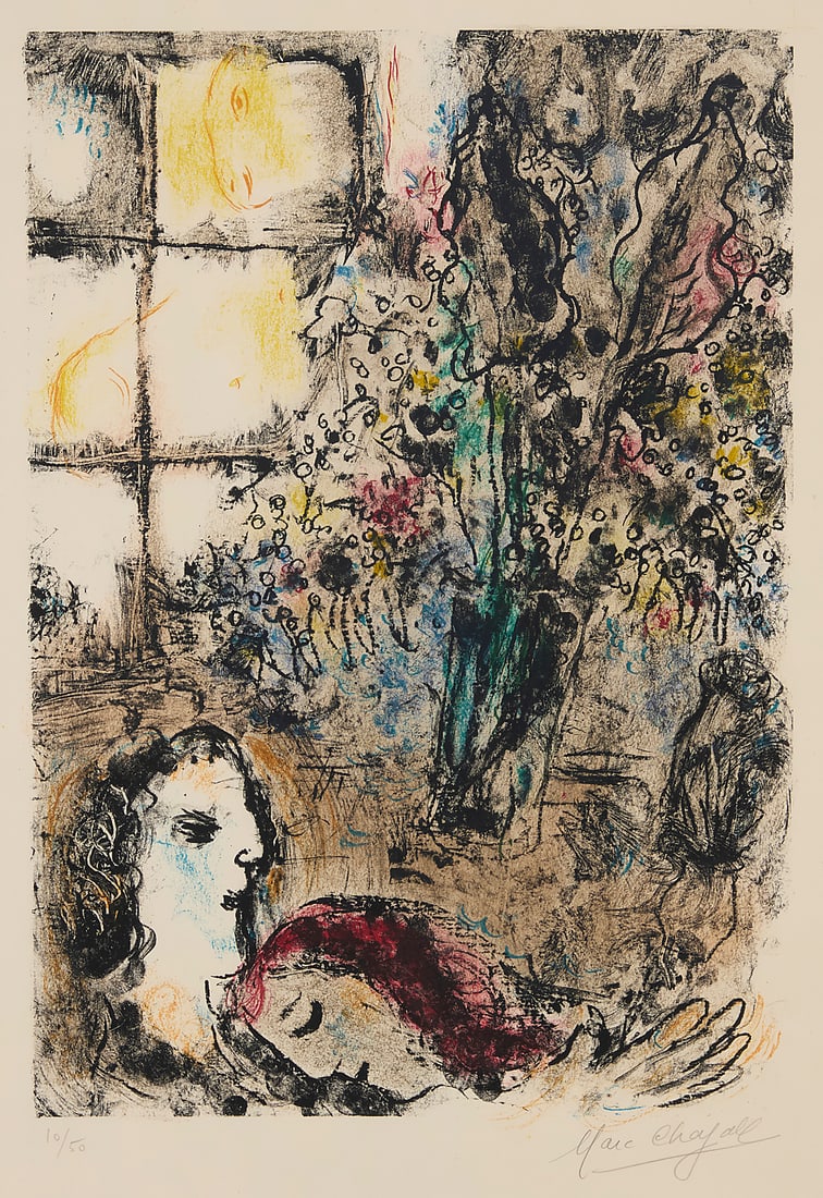 Marc Chagall (1887-1985) "The Summer Evening," 1968 Lithograph in colors on Arches paper: Marc Chagall (1887-1985) "The Summer Evening," 1968 Lithograph in colors on Arches paper Edition: 10/50 (there were also a few artist's proofs) Signed and numbered in pencil in the lower margin Image: