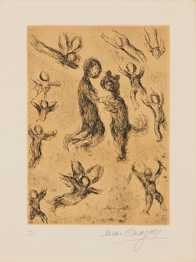 Marc Chagall (1887-1985) Plate 6 from "Psaumes de David," 1980 Etching and aquatint in black and: Marc Chagall (1887-1985) Plate 6 from "Psaumes de David," 1980 Etching and aquatint in black and ochre on wove paper Edition: 20/40 (from the deluxe edition of 40 'hors-texte', aside from the bound ed