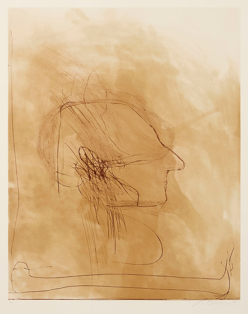 Nathan Oliveira (1928-2010) "Cat Man," 1994 Drypoint and aquatint in colors on wove paper: Nathan Oliveira (1928-2010) "Cat Man," 1994 Drypoint and aquatint in colors on wove paper Edition: 11/35 Signed, dated, and numbered in pencil in the lower margin: N. Oliveira 94; titled in pencil, ve