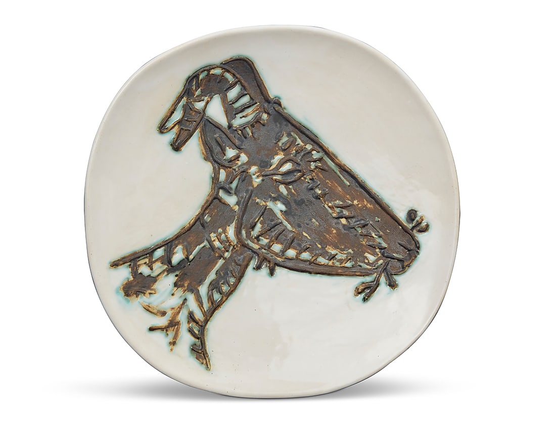Pablo Picasso (1881-1973) "Tête de chèvre de profil," conceived 1950 Glazed earthenware and (1 of 3)