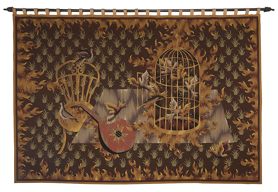 Jean Picart Le Doux (1902-1982) "Les Oiseàux s'envolent," mid-20th century Woven wool tapestry (1 of 4)