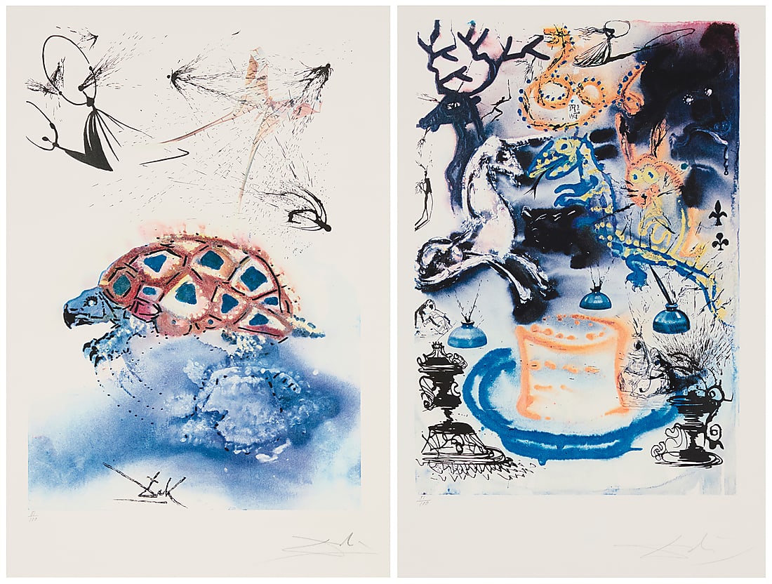 Salvador Dalí (1904-1989) Two works: "The Mock Turtle's Story," from the "Alice in Wonderland" (1 of 14)