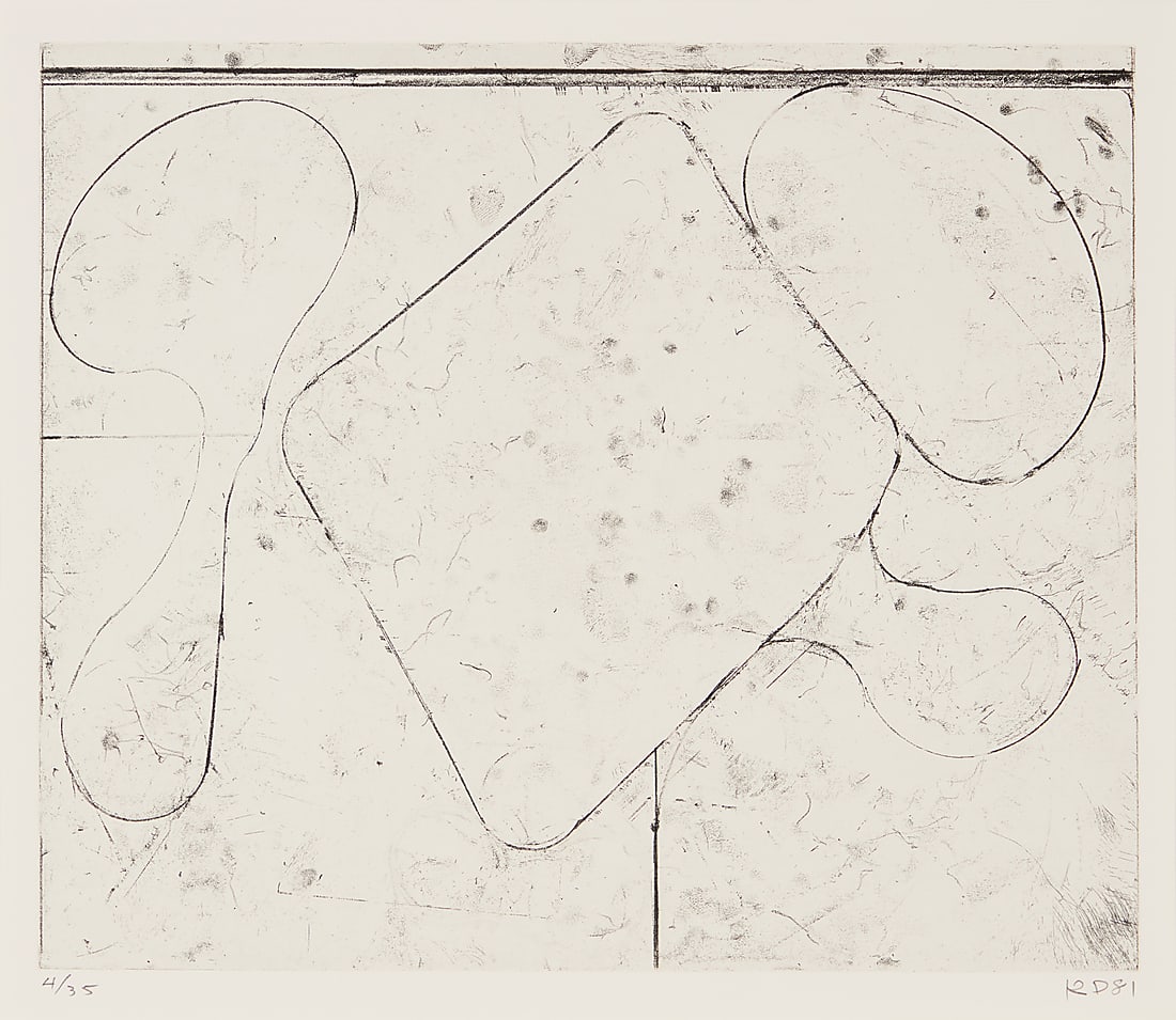 Richard Diebenkorn (1922-1993) "Card Game," 1981 Softground etching on wove paper Edition: 4/35: Richard Diebenkorn (1922-1993) "Card Game," 1981 Softground etching on wove paper Edition: 4/35 (there were also 11 artist's proofs) Initialed, dated, and numbered in pencil in the lower margin: RD81;