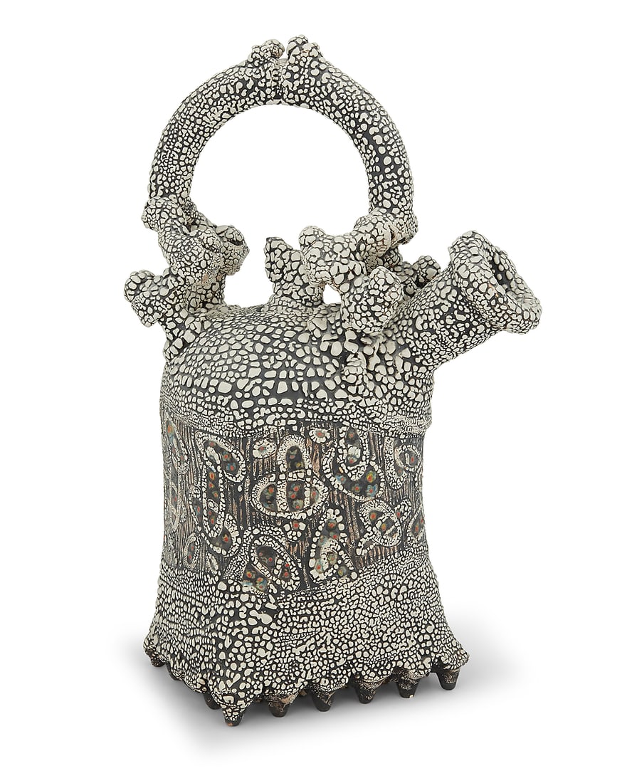 Yoshiro Ikeda (1947-2014) Teapot Glazed ceramic Signed to underside: YOSHIRO / IKEDA; inscribed: Yoshiro Ikeda (1947-2014) Teapot Glazed ceramic Signed to underside: YOSHIRO / IKEDA; inscribed indecipherably Height 23 3/4 in., width 12 1/4 in., depth 12 3/4 in. Provenance: Gallery Eight, La