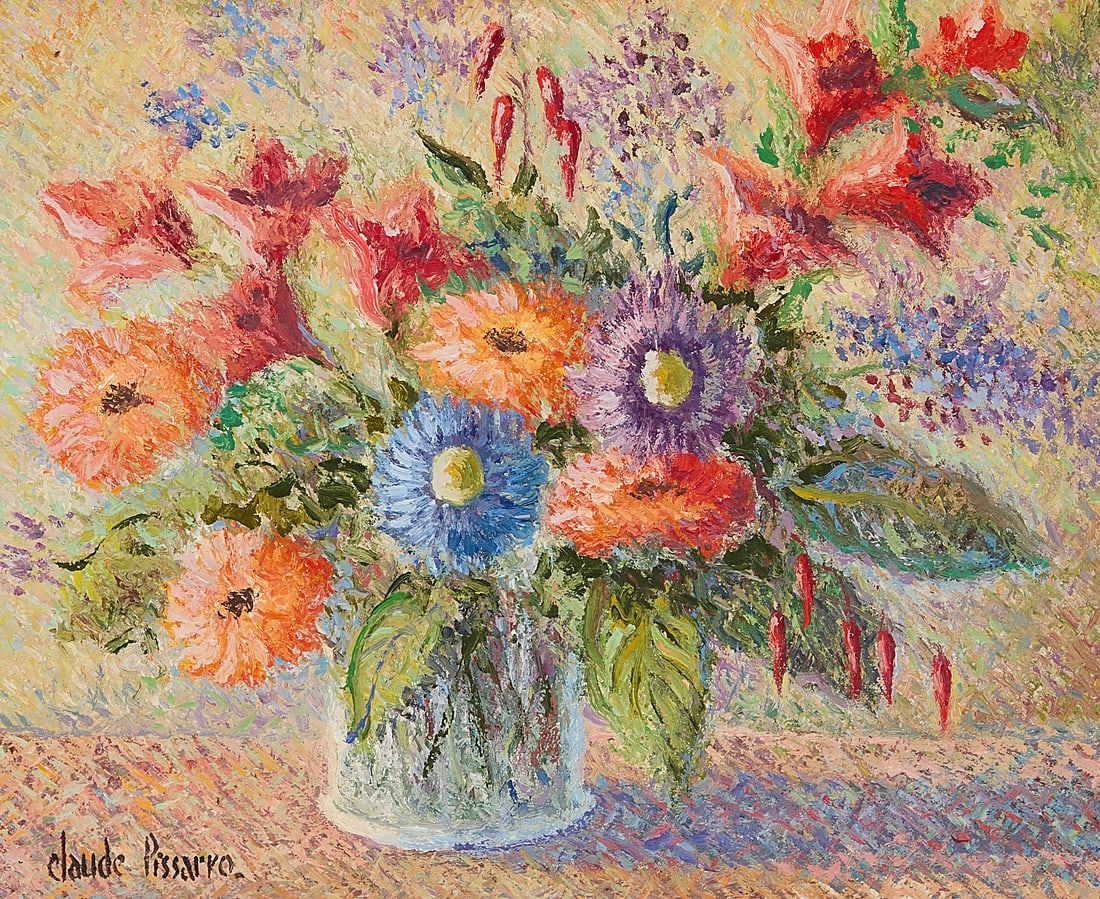 Hughes Claude Pissarro (b. 1935) "Bouquet à la fleur de la passion" Oil on canvas Signed lower (1 of 7)