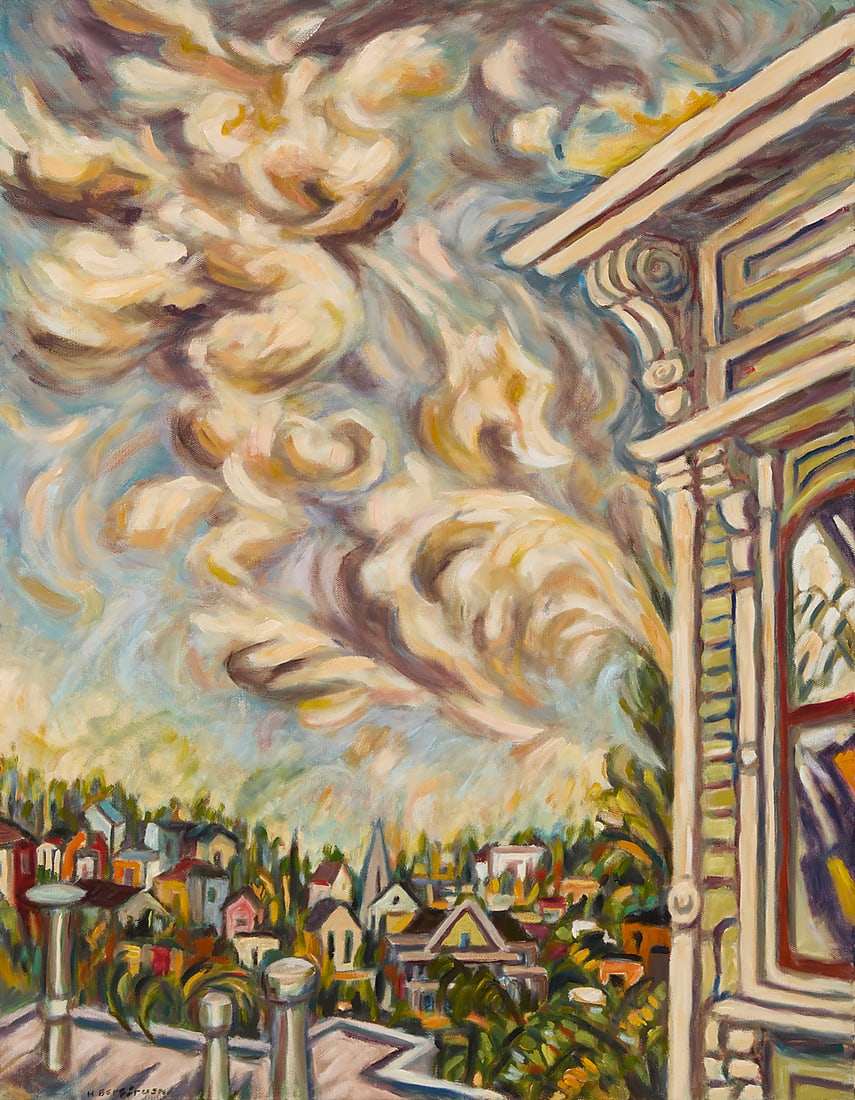 Helen Berggruen (b. 1945) "Gathering Clouds," 2018 Oil on canvas Signed lower left: H Berggruen;: Helen Berggruen (b. 1945) "Gathering Clouds," 2018 Oil on canvas Signed lower left: H Berggruen; signed again, titled, and dated "2018," all verso; titled again on a label affixed to the stretcher 28 