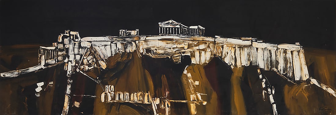 Edgar Ewing (1913-2006) "Acropolis Series (20 Variations)," 1957 Oil on canvas Signed and dated: Edgar Ewing (1913-2006) "Acropolis Series (20 Variations)," 1957 Oil on canvas Signed and dated lower right: Ewing / 1957; titled and dated on the artist's label affixed to the frame's backing board 2
