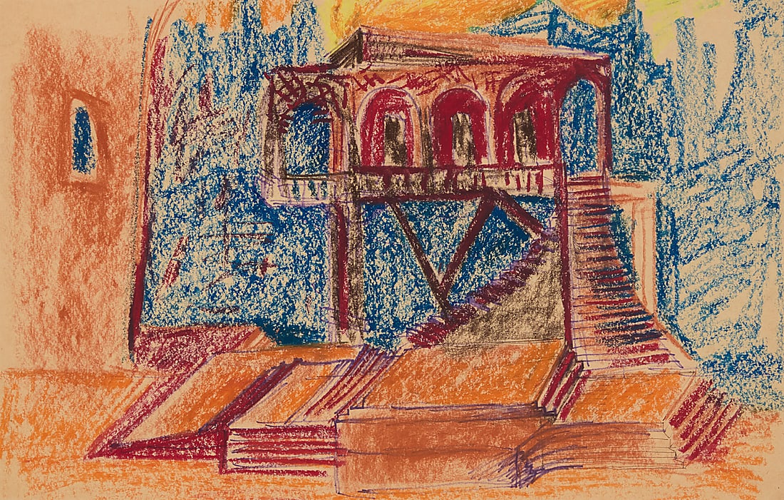 Minas Avetisyan (1928-1975) "Gayane Ballet," (preliminary sketch for scene decoration), 1974: Minas Avetisyan (1928-1975) "Gayane Ballet," (preliminary sketch for scene decoration), 1974 Pastel on paper Unsigned; titled and dated on a certificate of authenticity Sight: 10 3/8 x 16 1/4 in. Pro