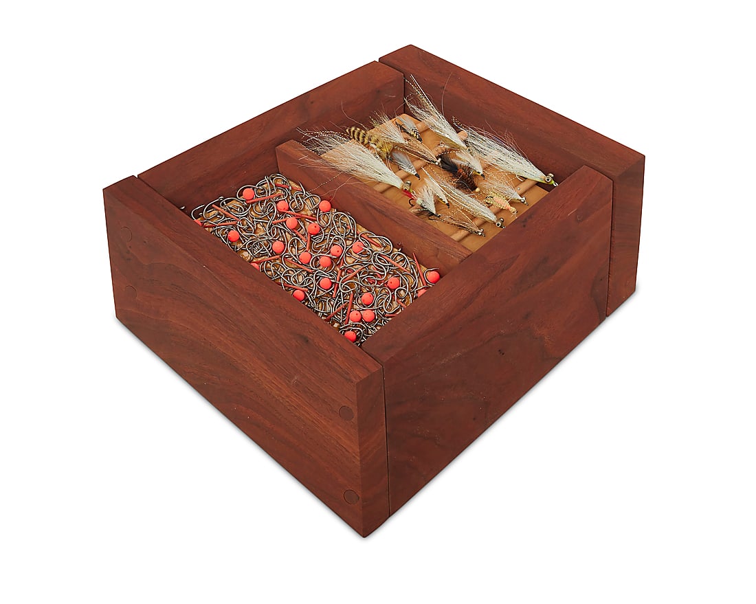 John Okulick (b. 1947) "Hooked," 2001 Walnut, fishing hooks and lures, foam Signed, dated, and (1 of 3)