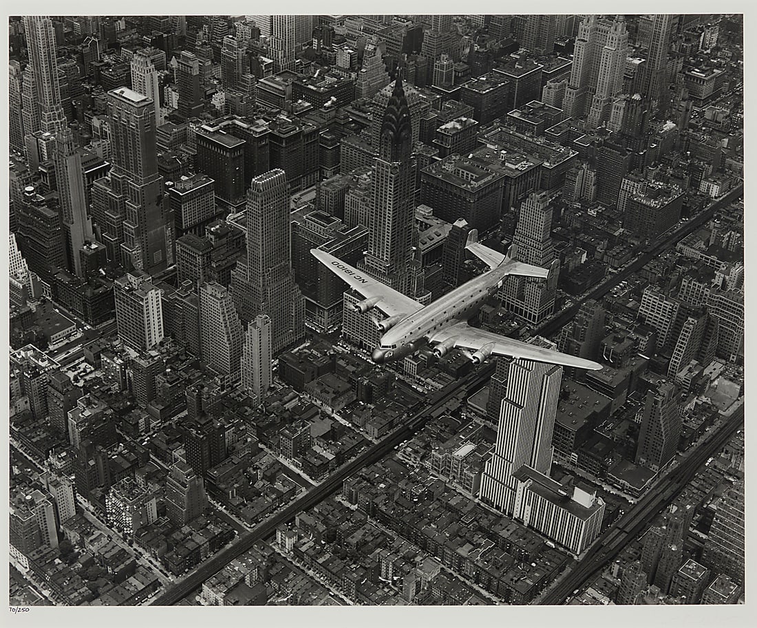 Margaret Bourke-White (1904-1971) "A DC-4 Flying over New York City," 1939 Gelatin silver print (1 of 12)