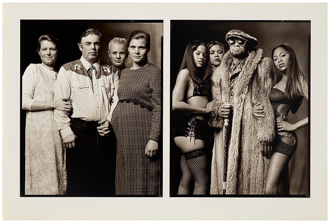 Mark Laita (b. 1960), "Polygamist with Wives / Pimp with Prostitutes," diptych from the "Created Equ: Mark Laita (b. 1960) "Polygamist with Wives / Pimp with Prostitutes," diptych from the "Created Equal" series, 2003-2004 Archival pigment print on paper mounted to acrylic sheeting Edition: 9/20 Signe