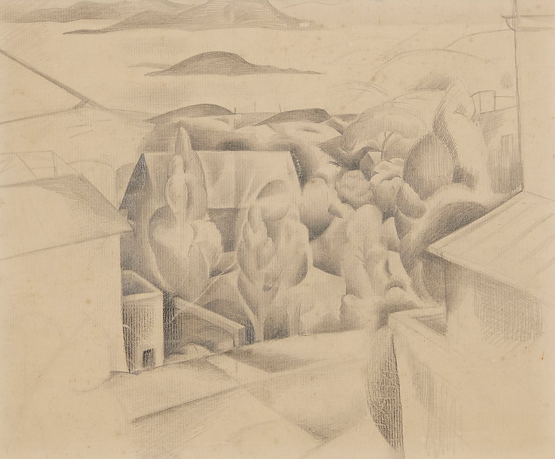 Lucretia Van Horn (1882-1970) San Francisco Bay from Russian Hill, 1930 Pencil on paper Unsigned;: Lucretia Van Horn (1882-1970) San Francisco Bay from Russian Hill, 1930 Pencil on paper Unsigned; estate stamped in blue ink and numbered "#812" in pencil, all verso; with the artist's name and a date