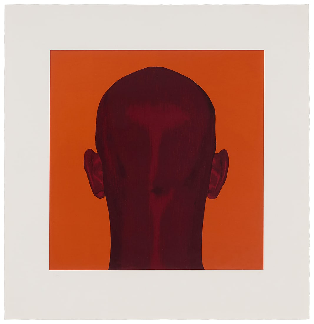 Salomon Huerta (b. 1965) Untitled (Back of Head on Orange Field), 2002 Lithograph in colors on: Salomon Huerta (b. 1965) Untitled (Back of Head on Orange Field), 2002 Lithograph in colors on paper Edition: 11/75 Initialed and numbered in pencil in the lower margin: H; Francesco X. Siqueiros at E