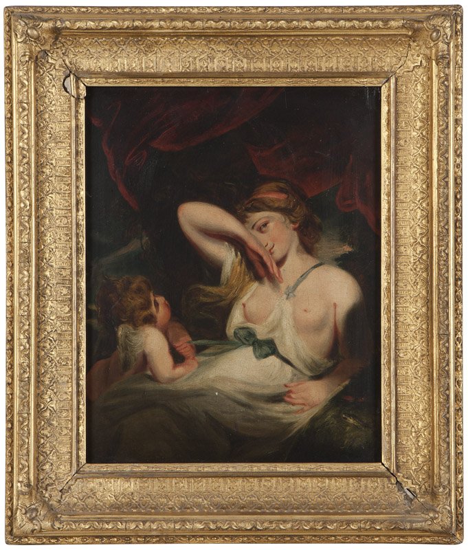Attributed to James Thomas Northcote R.A. (1746-1831: ''The Snake in the Grass'', unsigned, oil on panel, 14.75'' H x 12.25'' W, est: $600/800 Note: The present work is a copy of Sir Joshua Reynolds' painting of the same name, in the collection of Sir Jo