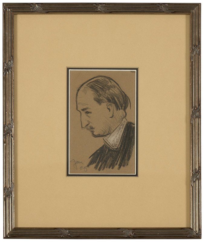 Attributed to Maynard Dixon (1875-1946 San Francisco,: Portrait of gentleman, unsigned, dated lower left in pencil: Jan 05, graphite and white chalk on brown paper, sight size: 5.25'' H x 3.25'' W, est: $600/800 Note: This sketch was likely completed whil