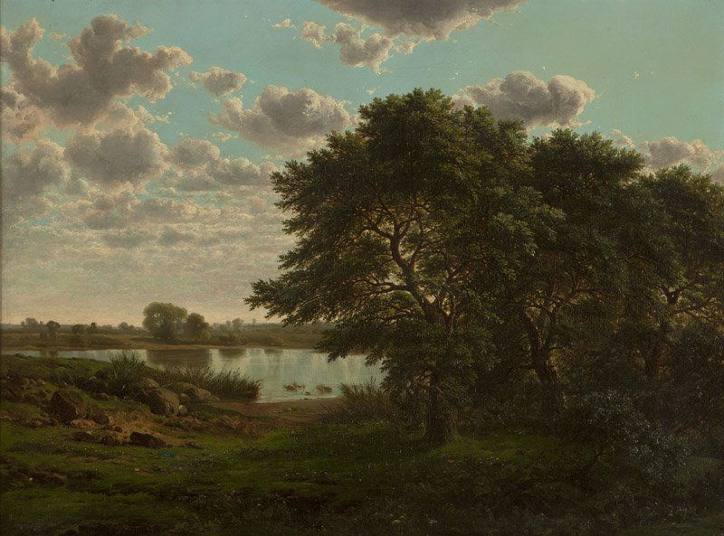 William Mason Brown (1828-1898 Brooklyn, NY): Pond in a New Jersey landscape, signed with initials on a rock lower right: WMB, oil on canvas, 18'' H x 24'' W, est: $5000/7000
