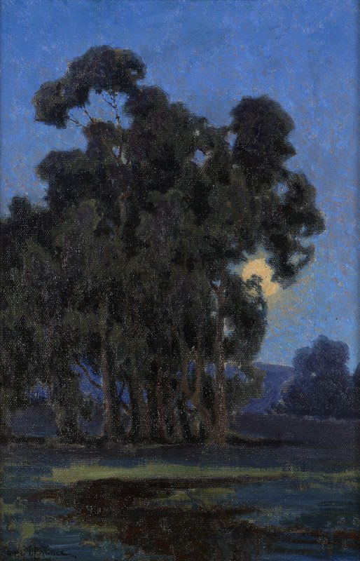 John Marshall Gamble (1863-1957 Santa Barbara, CA): ''Moonrise'', signed lower left: John M. Gamble, signed again and titled on the stretchers, oil on canvas, 18.25'' H x 12'' W, est: $8000/12,000