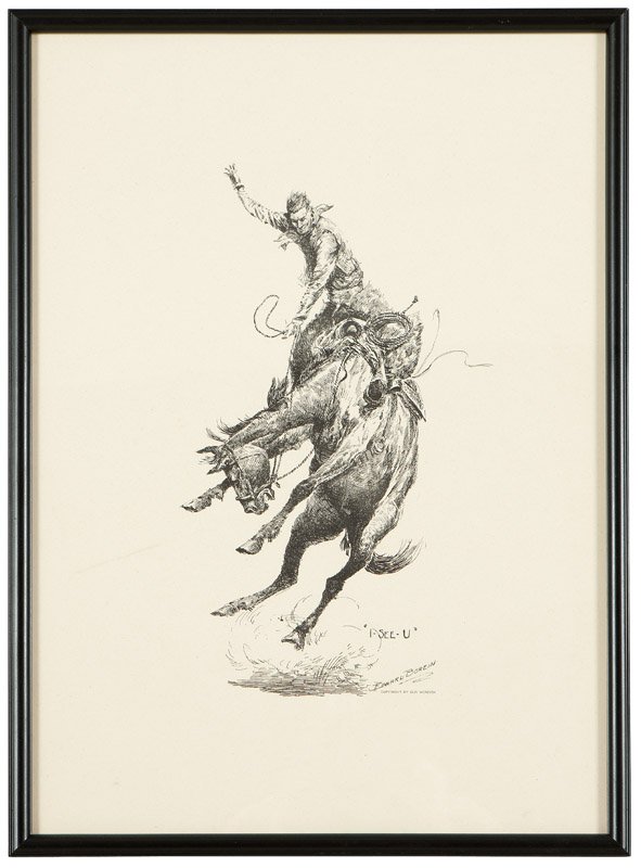 After Edward Borein (1872-1945 Santa Barbara, CA): ''I-SEE-U'', A print after ''Scratchin' High'', signed in the plate lower right: Edward Borein, printed inscription lower right: Copyright by Guy Weadick, lithograph after an etching on paper laid to