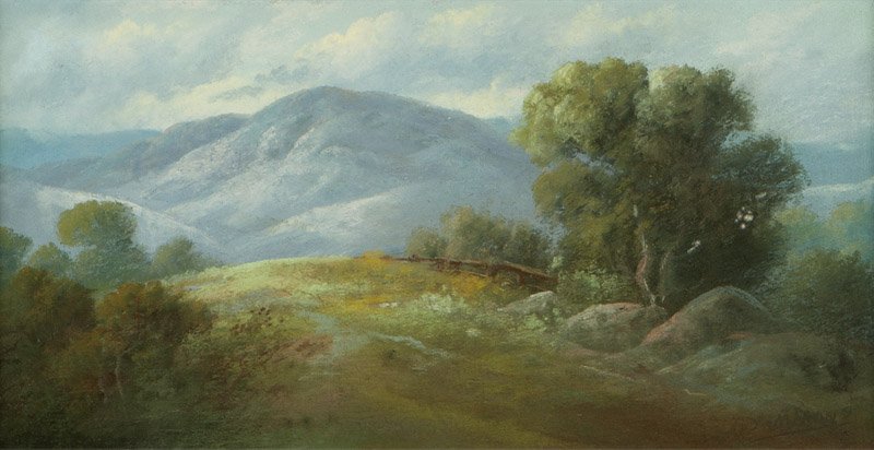 Carl Sammons (1883-1968 Oakland, CA): Oak in a California landscape, signed lower right: C. Sammons, pastel on paper under glass, 6'' H x 11.75'' W, est: $600/800 Provenance: Arlington Gallery, Santa Barbara, CA; acquired by the present o
