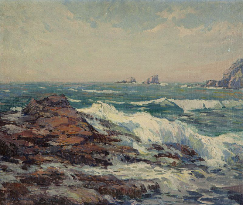Nell Walker Warner (1891-1970 Carmel, CA): ''Laguna Surf'', signed lower left: Nell Walker Warner, signed again and titled on the stretcher, oil on canvas, 20'' H x 24'' W, est: $3000/5000 Provenance: Estate, Los Angeles, CA