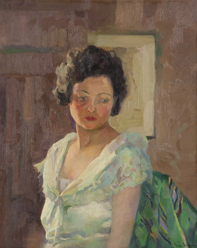 Barse Miller (1904-1973 Pasadena, CA): ''Ruth (Hatfield)'', signed lower right: Barse Miller, signed again verso, titled on gallery label verso, oil on canvas, 30'' H x 25'' W, est: $3000/4000 Provenance: Dalzell Hatfield Galleries, Los An