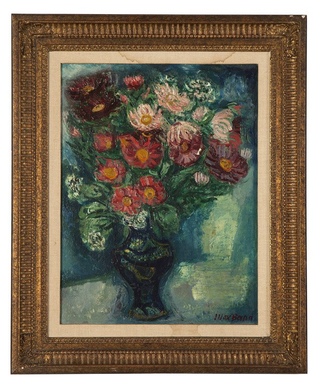 Max Band (1900-1974 Hollywood, CA): Still life with flowers, signed lower right: Max Band, oil on canvas, 16'' H x 12'' W, est: $1000/1500 Provenance: Private Collection, Beverly Hills, CA