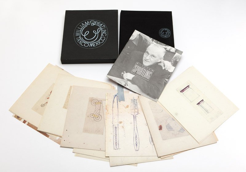 A sketch folio by William Spratling: Complete boxed reproduction sketches, part of exhibit in 1978 at the Centro Cultural Arte Contemporaneo in Mexico City, 49 individual sketch pages with exhibit booklet entirely in Spanish, 8.5'' x 10'