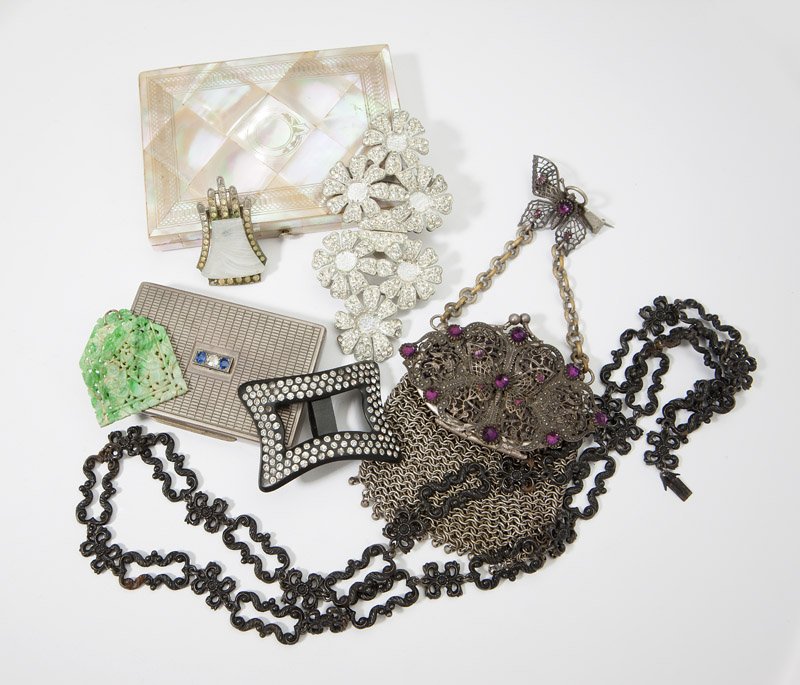 A group of gold and costume jewelry: Including three gold rings; a 14K white gold pendant with chain; two 9K gold and diamond center dress studs; one 14K rose gold watch case with metal band; a 9K open face pocket watch (18.2 oz gross); 