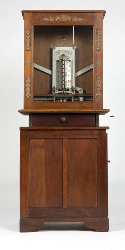 A Polyphon upright music box: Early 20th century, with paper label to interior ''Nicole Freres, Ltd / Fabricants'' with trademark, and circular metal plaque ''Polyphon / Marque de Fabrique / Schutz / Marke / Trademark'', and paper