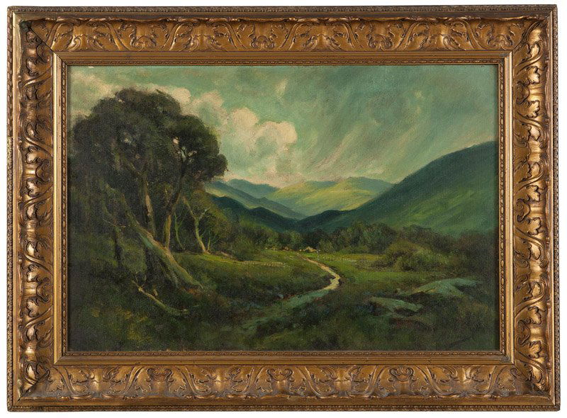 Manuel Valencia (1856-1935 Sacramento, CA): ''Marin Landscape'', signed lower right: M. Valencia, titled on stretcher, oil on canvas, 20'' H x 30'' W, est: $1000/1500 Provenance: Private Collection, Dyer, NV