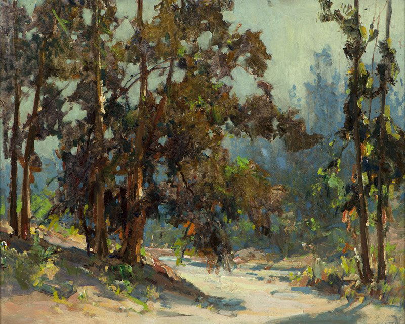 Jack Wilkinson Smith (1873-1949 Alhambra, CA): ''Autumn Landscape'', unsigned, titled on the frame plaque, oil on canvas laid to board, 16'' H x 20'' W, est: $4000/6000 Provenance: Estate, Los Angeles, CA
