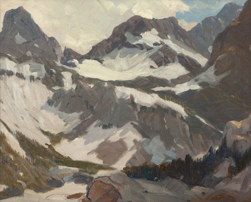Hanson Duvall Puthuff (1875-1972 Corona Del Mar, CA): Sierra Nevada landscape, signed lower right: H. Puthuff, certificate of authentication signed by the artist's son verso, oil on masonite, 16'' H x 20'' W, est: $8000/12,000 Provenance: Through descent
