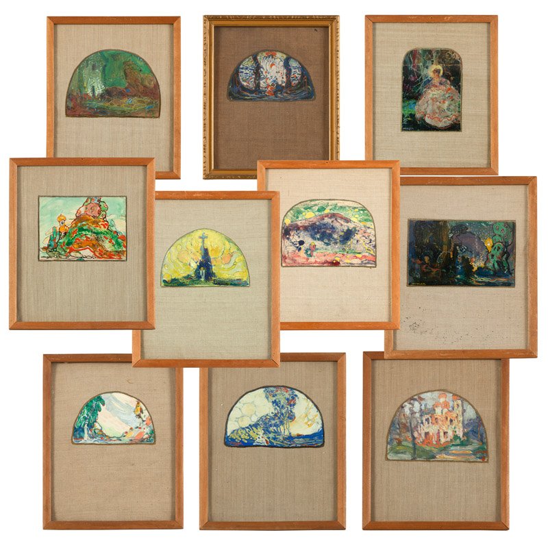 John Wenger (1887-1976 New York, NY): A group of ten miniature landscapes and a figural work, a selection with titles and dates provided by the artist's daughter: ''Fantasy'', 1914, ''The Street of Make Believe'', 1920, ''The Bridge of Dr