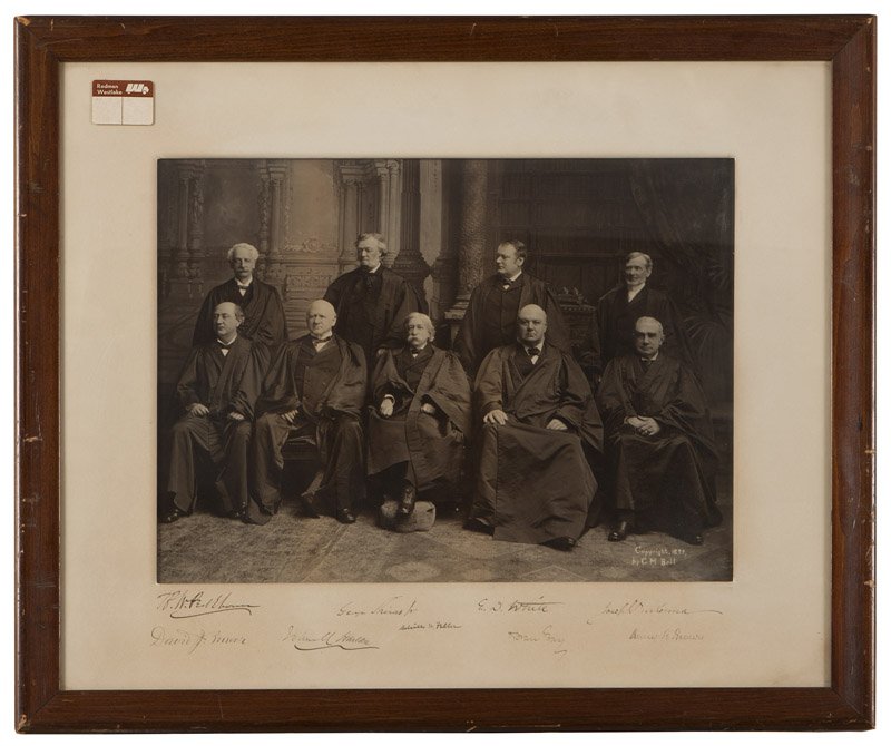 Late 19th Century Photograph of the Supreme Court: signed, dated and copyrighted in the plate lower right: Copyright 1899 by C.M. Bell, sight size: 14.5'' H x 19'' W, est: $1200/1800 Literature: C.M. Bell Photographic Co., Washington, D.C.. Note: The